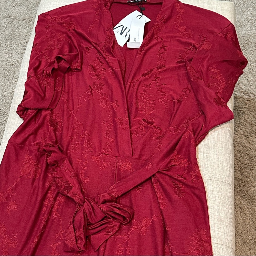 Zara Red Wide Leg Jumpsuit - Picture 9 of 11